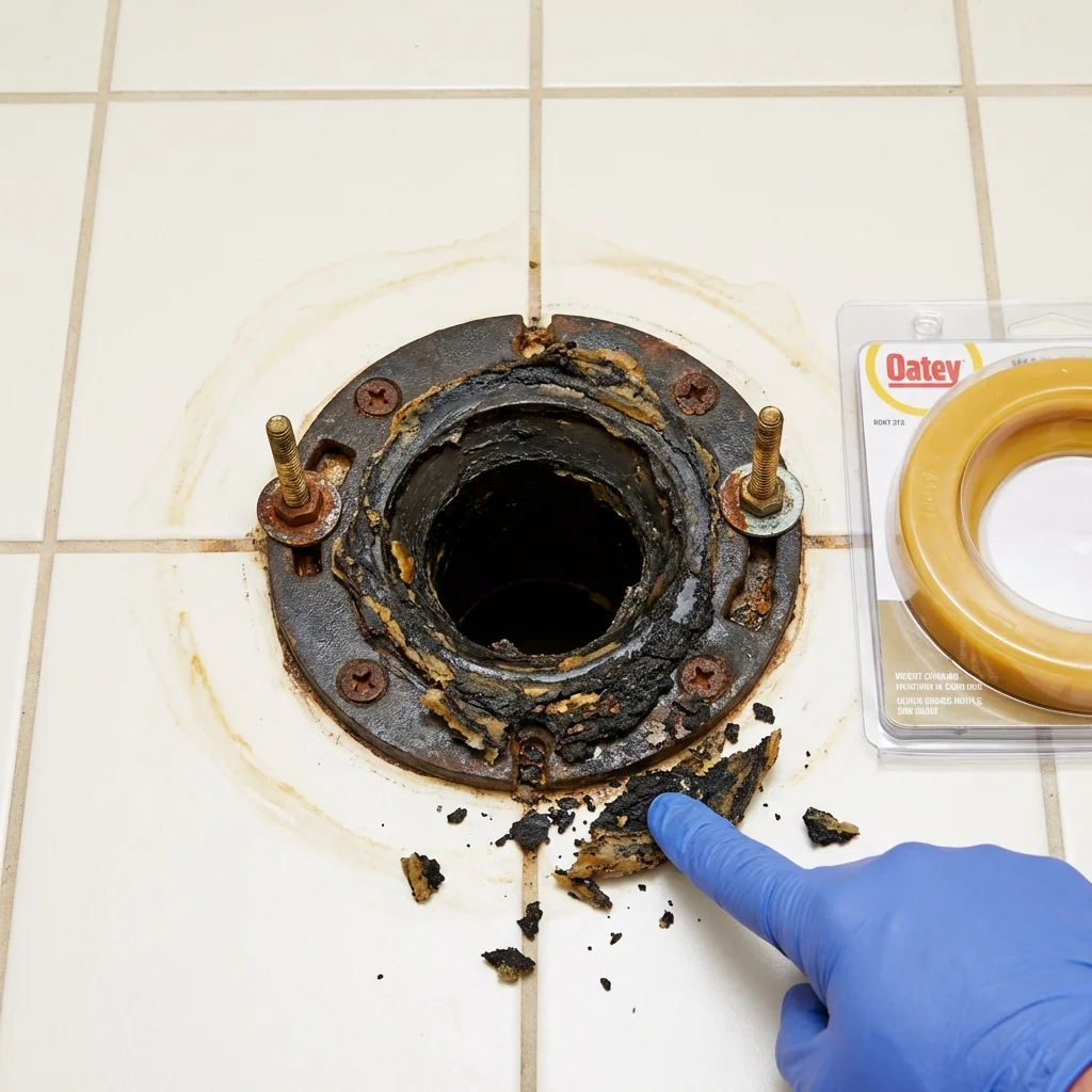 Failed wax ring showing water seepage at the base of a toilet in a Dannemora, NY home